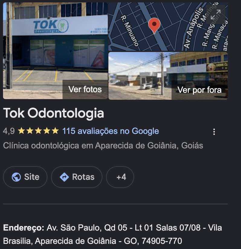 Fachada e localização da Tok Odontologia no Google Maps